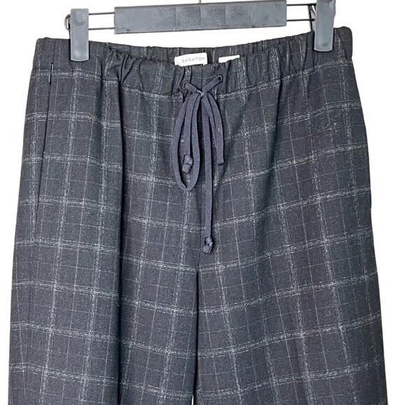 Aritzia Babaton Plaid Cropped Tapered Pants Gray Black Check Elastic Waist MED - Picture 6 of 10